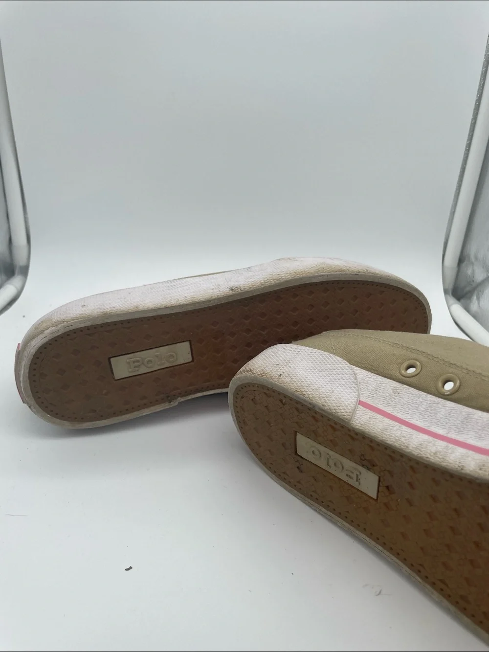 Polo by Ralph Lauren Tan Canvas Low-Top Sneakers with Pink Pony